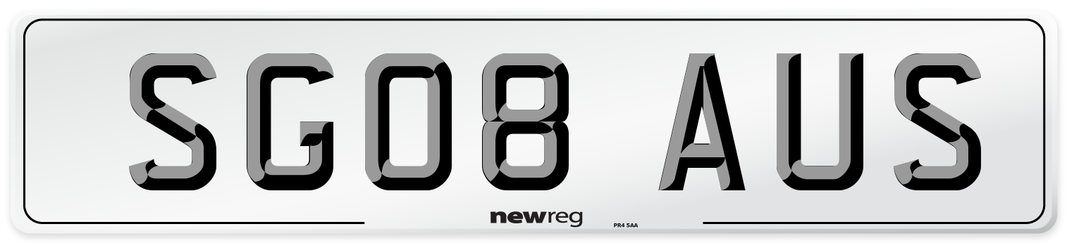 SG08 AUS Number Plate from New Reg
